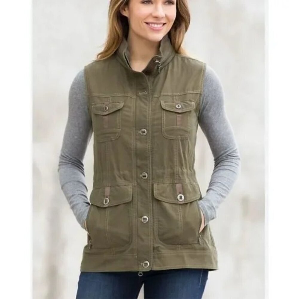 Kuhl Rekon Canvas Vest Full Zip and Button Tactical Utility Hooded Green M